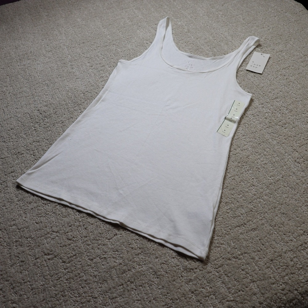 A New Day Womens Ribbed Tank Top White Scoop Neck Basic Sleeveless M Z956WW